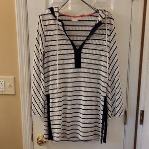 Beach Break Navy & White Hooded Swim Coverup Super Cute!!